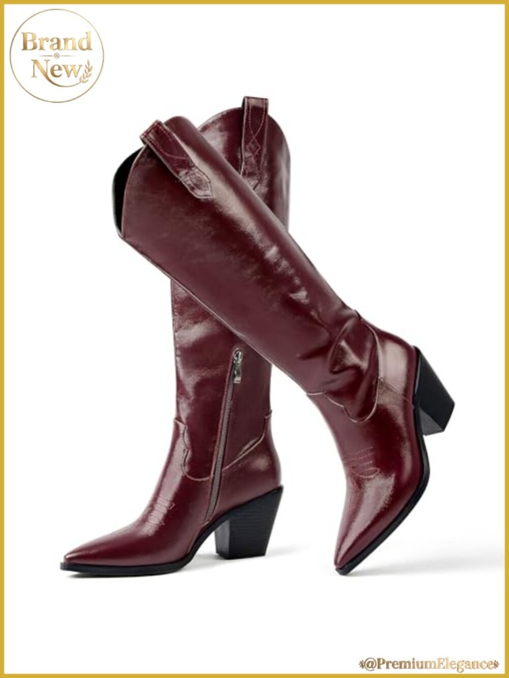 Knee High Cowgirl Boots Women Chunky Heel PU Leather Western Country Boots